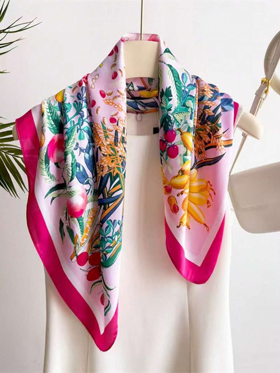 1pc Men's Fashion Versatile Multi-Color Floral Pattern Handkerchief, Suitable For Banquets And Travelling - Pink - View 1