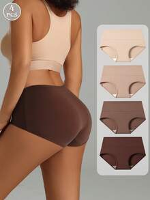 4条装 梅拉德色纯棉高腰无缝女式内裤 - 彩色 - 查看 3