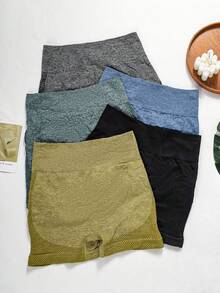 5pcs Women's Lifting Underwear Fitness Yoga Pants High Waist Tummy Control Running Shorts With Waist Cincher Shaping Boxer Shorts Sports Cylcling Underwear Workout Shorts - 彩色 - 查看 3