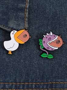 2 Stücke Enten beißen Capybara Panda Emaille Anstecknadeln, kundenspezifische Piranha Großmaul Blumen Broschen, Kragen Abzeichen, Kleidung Tier Schmuck Geschenk für Freunde