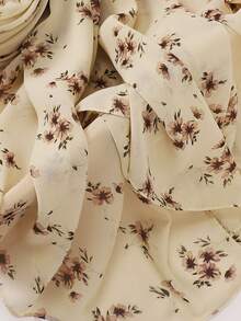 1件女士花卉印花头巾，雪纺仿珍珠花卉印花头巾围巾，女士长袍连衣裙