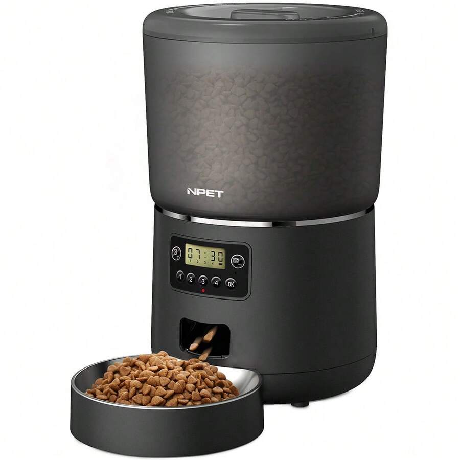 Bfairy  Automatic Pet Feeder 4L - Programmable Dog/Cat Food Dispenser With 1-4 Meals & 1-9 Portions, Dual Power (USB + 3 AA Batteries Backup), Airtight Lock, Suitable For Cats Dogs And Multiple Pets - Black Button Version - View 1