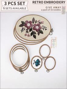 3 حلقات تطريز بنمط خشبي بيضاوي على الطراز القديم لل- DIY، إطارات تطريز، إطارات تنجيد، حلقات معلقة لصنع حلم، متوفرة ب- 6 أحجام، مصنوعة من ABS و PVC مع خطافات معدنية لديكور المنزل والهالوين والكريسماس والمفاتيح والحقائب والمكاتب والسيارات، تشمل 16 إبرة