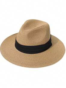 1pc Unisex Foldable Short Brim Rolled Edge Straw Hat, Panama Style Summer Beach Sun Hat, Casual - Multicolor - View 4