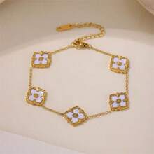 Conjunto de joyas de pulsera, collar y pendientes con flores, estilo accesorio de palacio de rombos, de estilo europeo y estadounidense