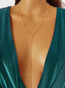 1pc Sexy Long Gold Beaded Double Chain Necklace