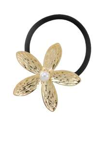 1 pezzo Fermaglio per capelli elegante e minimalista con design floreale geometrico, 5 petali in metallo e perla, adatto per code di cavallo e basette, perfetto come regalo di gioielleria per tutte le stagioni, elastico per capelli, accessori per capelli dorati, accessori per capelli, fermacode, elastici per capelli