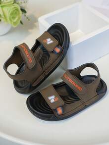 1 双男童休闲百搭平底防滑运动凉鞋,撞色缝线设计,夏季沙滩鞋 - 棕色 - 查看 6
