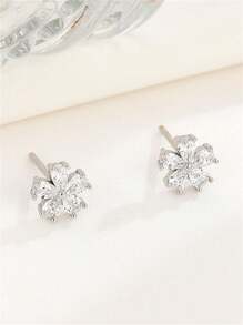 1 par de pendientes de mujer elegantes con forma floral decorados con zirconia