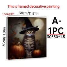 1 件万圣节墙壁艺术、可爱的虎斑猫万圣节艺术印刷品、房间装饰美学、家居装饰、房间海报、帆布墙壁艺术、可选框架、房间装饰用品、客厅装饰。