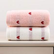 1/2/4/8pcs Set Embroidered Heart Pattern Thick Soft Absorbent Face Towel, Gift For Couples, Valentine's Day, Bathroom & Home Essentials Back To School Dish Cloths Kitchen Towel
