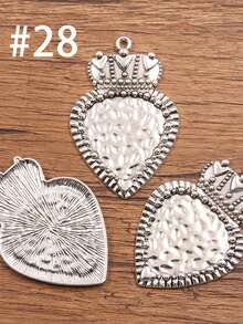 2 件哥特式心形吊坠，万圣节圣心吊坠，心形骷髅 Ex Voto Milagros 吊坠，可用于珠宝制作 - 銀色 - 查看 28