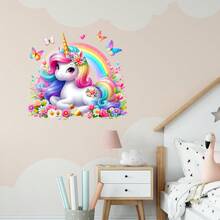 1/2 件卡通城堡彩虹独角兽公主房间装饰墙贴，可移除自粘 PVC 儿童房装饰贴纸，适用于教室装饰、家居装饰、房间装饰和配饰