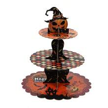 Halloween Pumpkin 3-Layer Cupcake Stand - A Dessert Tower Like An Evil Spirit, Featuring A Witch Hat And A Bat, With A Food-Safe Paper Tabletop Decoration, Perfect For Halloween Parties, Christmas, Easter, Thanksgiving, And Halloween Decorations - Multicolor - View 6