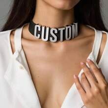 1件定制粉色哥特风PU腰带，字母定制颈链，朋克性感男女个性项圈，带扣颈链，角色扮演饰品，色彩缤纷，可爱，迷人，趣味，卡哇伊，Y2K，时尚，中性，休闲，定制，个性化，独特，送给他的理想礼物，送给她的理想礼物，男友，女友，家人，朋友，定制项圈和配饰，家庭 - 彩色 - 查看 4