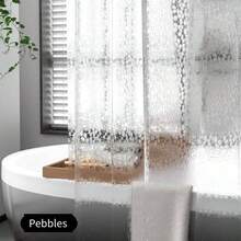 1pc Fashion Pebble 3D Square & Round Star Galaxy EVA Waterproof Odorless Transparent Shower Curtain, Suitable For Bathroom & Entryway, No Hooks Included - Clear - View 10
