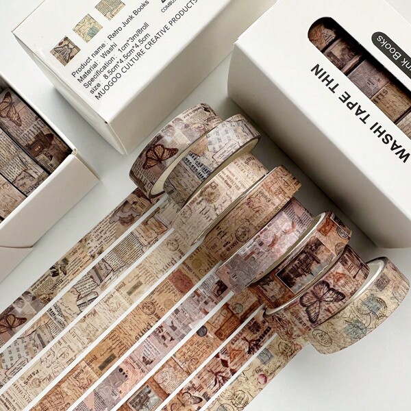 8 rouleaux de ruban Washi rétro à motif grille et floral miniature pour scrapbooking, journaling, décorations autocollantes. Chaque rouleau fait 1cm x 3m. Fournitures scolaires, rentrée des classes
