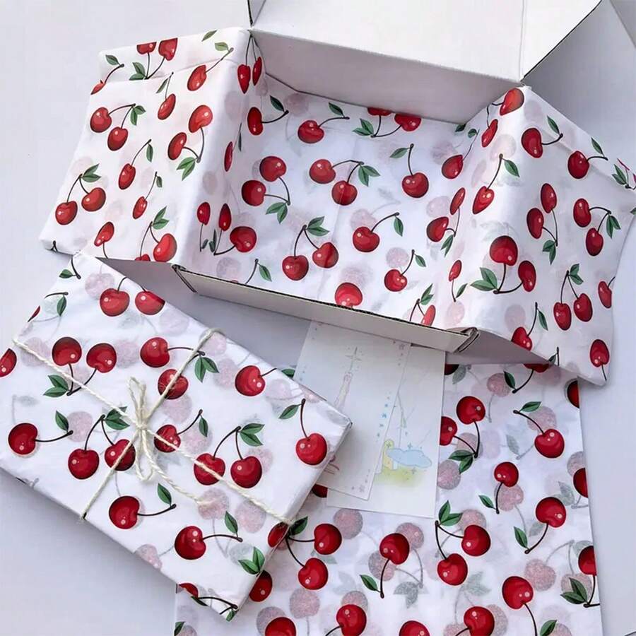 10/50/100张红色甜樱桃图案薄纸，适用于DIY手工艺品、派对礼品包装、花束包装、鞋子和服装包装、生日礼物等。非常适合节日和婚礼等各种场合的装饰。 - 紅色車厘子 - 查看 1