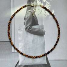 1 pieza Collar de cuentas de ojo de tigre de piedra natural vintage simple, gargantilla de piedra pequeña, para el Día de San Valentín, ocasiones diarias, como regalo