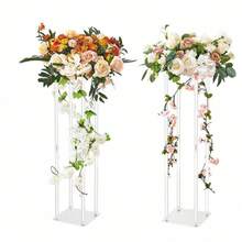 1 件亚克力方形花架，透明柱形花瓶架，婚礼几何中心装饰，桌面花架，家庭派对，婚礼派对装饰，花卉舞台装饰，家居装饰花架 - 透明 - 查看 3