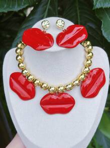 1pc Fashionable Drip Lip Earrings Necklace Jewelry Set, Suitable For Women Party And Daily Wear