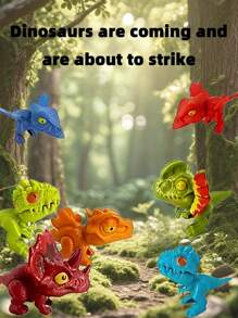Hay 5 paquetes para elegir: 1-4 pulgadas Juguetes de dinosaurios que muerden los dedos, hechos de plástico ABS, juguetes de dinosaurios que simulan animales dinosaurios, juguetes lindos para aliviar el estrés, con una variedad de colores y formas que incluyen pequeños Tiranosaurio Rex, Triceratops, Velociraptor y otros dinosaurios.