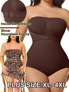 Plus Size Women Strapless Shapewear Bodysuit Tummy Control Butt Lifter Push Up Bust Full Body Shaper Tube Top Invisible Under Dresses For Wedding Party - 棕色 - 查看 1