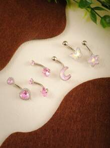 6pcs Y2K Baddie Combo - Butterfly/Star Moon Multielement, Colorful Zirconia, Hypoallergenic Adjustable Bar, Pure Style Belly Button Rings, Music Festival & Beach Party Accessories