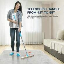 Juego de removedor de pelo de mascotas, herramienta de eliminación de pelo de mascotas, rastrillo de alfombra con mango telescópico para el pelo de perro y gato, rotación de afeitado de alfombra - Celeste - Ver 4