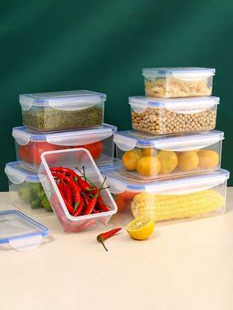 1-4 قطعة مجموعة حاويات تخزين مستطيلة محكمة الإغلاق للثلاجة مع أغطية، صناديق حفظ الطعام البلاستيكية، صناديق غداء صديقة للميكروويف للمكتب، مانعة للتسرب وخالية من الروائح، شفافة للرؤية السهلة، لوازم مدرسية