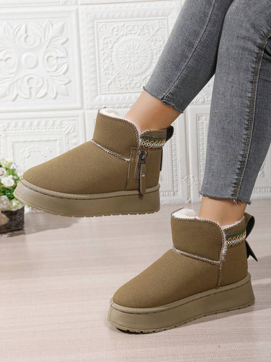 Jesień/zima Nowe haftowane boho stylowe damskie okrągłe palce platforma grube dno antypoślizgowe ciepłe podszewka haftowane wykończenie zamek błyskawiczny z boku spersonalizowany projekt wysokiej jakości śniegowce, odpowiednie do domu, na co dzień, na zewnątrz, randki, imprezy, narciarstwo