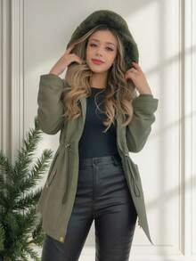 Women's Lined Twill Parka - 墨綠色 - 查看 2