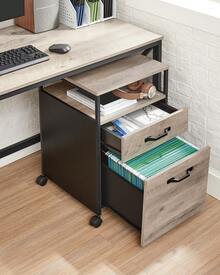 Caisson de Bureau à 2 Tiroirs, Rangement Document à roulettes, Mobile, Compartiment Ouvert, Cadre en Acier, Style Industriel, Grège Chiné et Noir d'encre - Camel - Voir 5