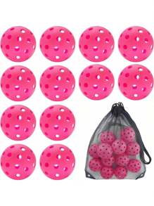 12pcs Pickleball Net Bag Packed USAPA Approved Outdoor Pickleball 40-Hole 74mm High Elastic Molded Pickleballs