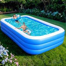 Extra große 3-lagige blau-weiße Boden PVC Schwimmbecken - rechteckiges Erwachsenenbecken für Outdoor, mit lebendiger Eisoberfläche, verstärktes Design für Haltbarkeit und Sicherheit, ideal für Sommerurlaub, Strandspiel und Familienspaß (mehrere Größen erhältlich, ohne Zubehör)