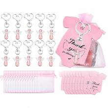 30 pièces Porte-clés cœur en forme d'aile d'ange argenté, comprenant 30 porte-clés, 30 cartes de remerciement et un sac en organza, convenant pour les cadeaux de baptême, mariage et première communion