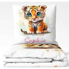 2PCS Q-Version Little Tiger Children's Bedding Set 1 Duvet Set+1 Pillowcase Soft And Breathable Polyester Fabric Digital Craftsmanship Support Customization Name Children's Room Bedroom Two Pieces Set