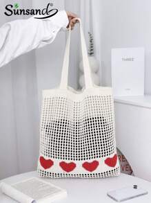 Summer Fashion Vacation Beach Bag, Elegant White Women's Bag, Crochet Bag Women's Handbag, Lunch Bag, Shoulder Bag Travel Essentials, Cruise Essentials, Suitable For Daily Leisure, Vacation, Shopping And Clothing Matching Business Casual Women, College Students, Mother's Day Gifts Wedding Bride Bridesmaid Gifts