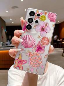 1 carcasă de telefon transparentă din TPU moale, cu model de floare cu tematică oceanică, broască țestoasă, scoici, compatibilă cu telefoanele Samsung, Nothing, Pixel, INFINIX, Xiaomi Redmi, rezistentă la cădere, zgârieturi și amprente - Multicolor - Vizualizare 1