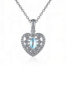 Collier hypoallergénique en argent 925, motif cœur et diamants en oxyde de zirconium, à la mode et élégant, idéal comme cadeau d'anniversaire.