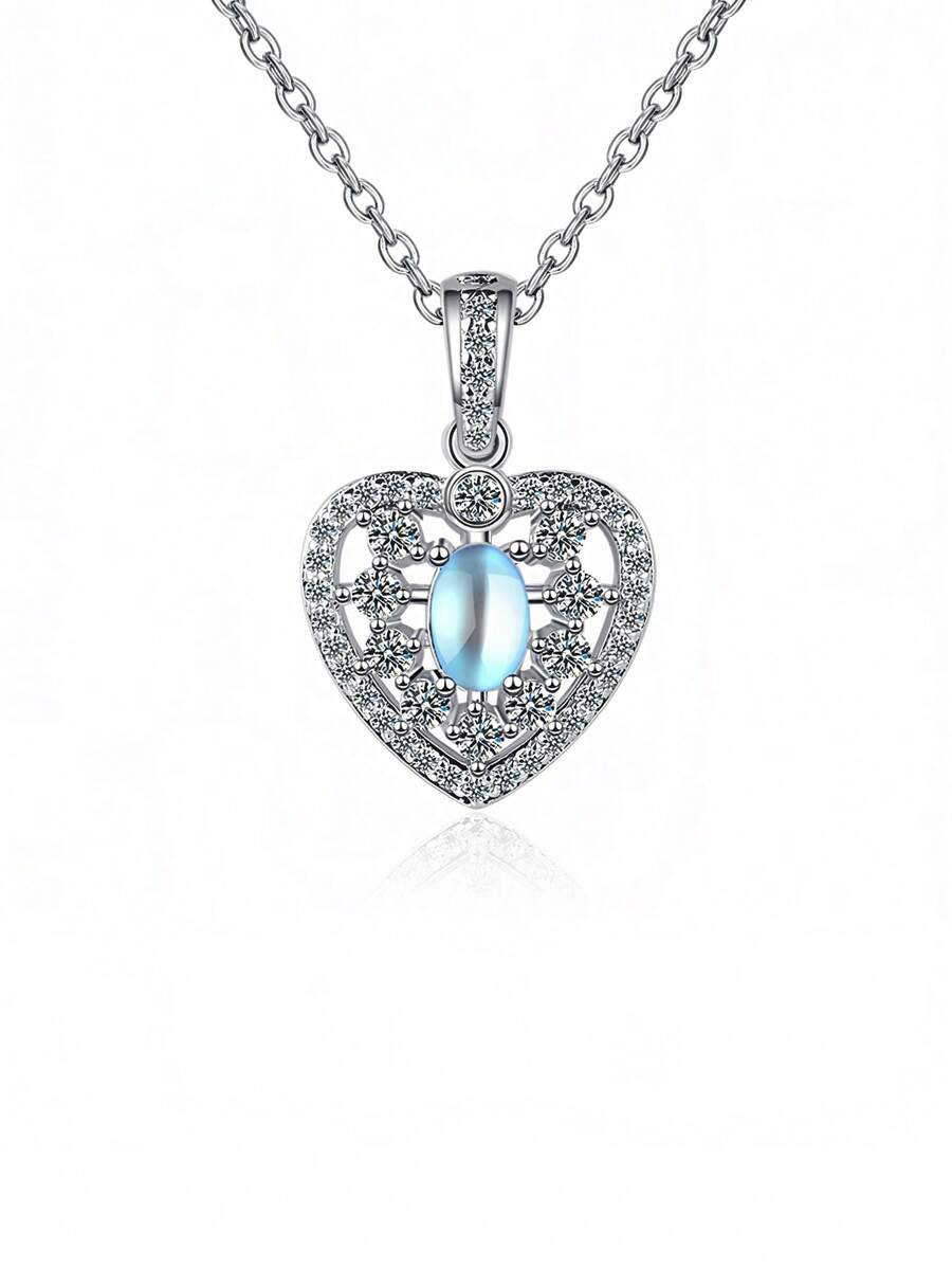 Collier hypoallergénique en argent 925, motif cœur et diamants en oxyde de zirconium, à la mode et élégant, idéal comme cadeau d'anniversaire.