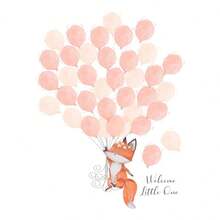 1 pieza Póster y estampado en lienzo con impresión de globos de animales de dibujos animados lindos, arte de pared moderno para decoración del hogar y regalo para la habitación de niña bebé sin marco - Multicolor - Ver 34