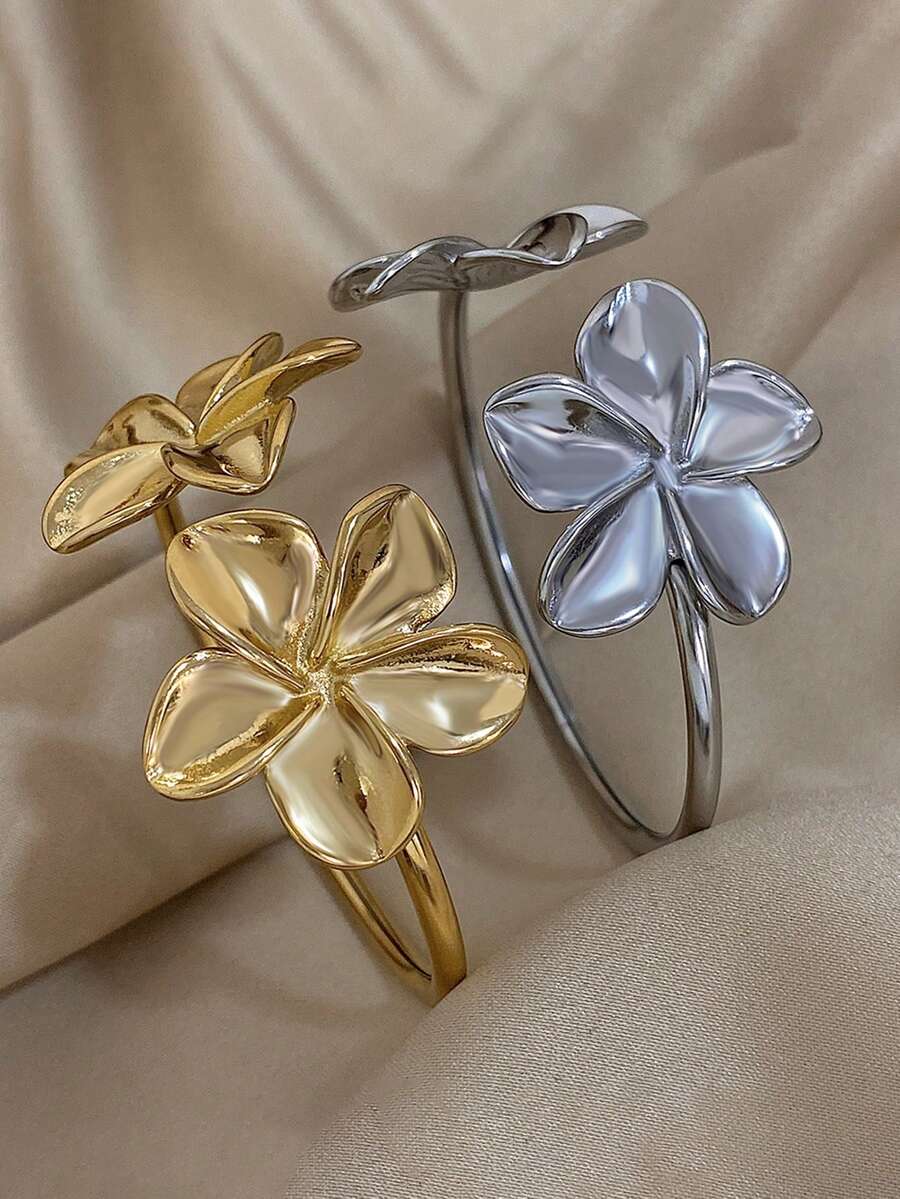 1 件女士时尚金属花手镯，适合海滩度假佩戴