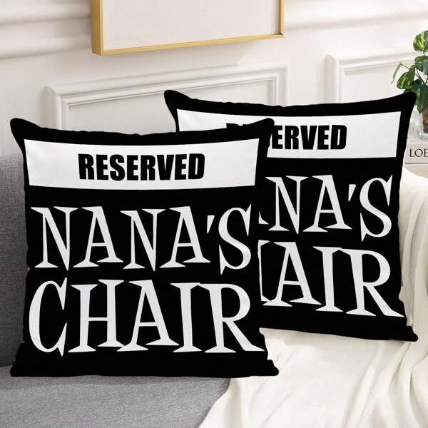 2pcs Fashionable Simple Black & White Letter Print Pattern Pillow Case, Modern Square Polyester Throw Pillow Cover For Living Room, Excluding Insert