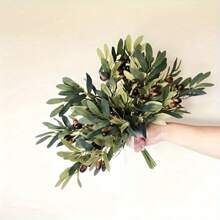 2/3pcs Lifelike Artificial Olive Branches - Realistic Plastic Greenery Stems With 6 Forks, Perfect For Vase Filling & Desktop Accent, Ideal For Home Decor, Room Decor, Garden Decor, Wedding Bouquets And Birthday Gifts