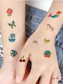 30 件卡通临时纹身，独角兽、恐龙、美人鱼图案防水纹身贴纸，非常适合生日和派对礼物 - 彩色 - 查看 3