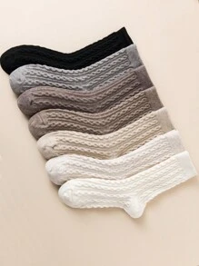 1 Pair/7 Pairs Pack Women's Crew Socks, Multicolor Cashmere Blend Cable Knit Design, Soft & Comfortable, Odor-Resistant, Sweat-Absorbent, Retro Style, Regular/Ankle Length, All Season