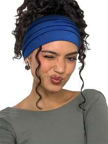 女式头巾 3 件套宽头带防滑抓地力，波西米亚风格弹力吸汗带，适合运动跑步工作时尚发饰经典发带，发带秋冬度假装女士优雅围巾 - 彩色 - 查看 6