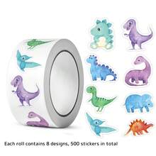 500张农场动物和恐龙贴纸卷，新款礼品装饰标签奖励贴纸文具，适用于礼品包装、贺卡和信封装饰、DIY手工制作 - 彩色 - 查看 13