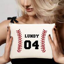 1pc Personalized Baseball-Themed Cosmetic Bag With Custom Name And Number, Ladies' Travel Toiletries Bag, Ladies' Cosmetic Bag, Fashionable And Convenient Cosmetic Bag, Student Stationery Box, Suitable For Daily Commuting, School, And Festival Gifting